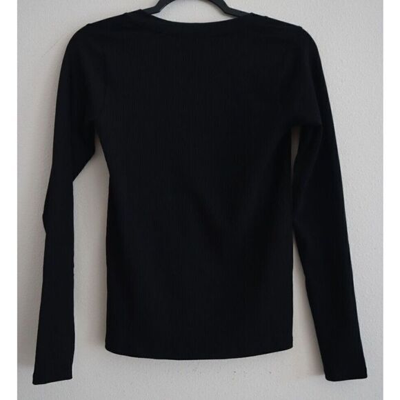 Athleta 981530-00 Women's Sz M Black Renew V-Neck Long Sleeve Ribbed Top - Picture 2 of 4